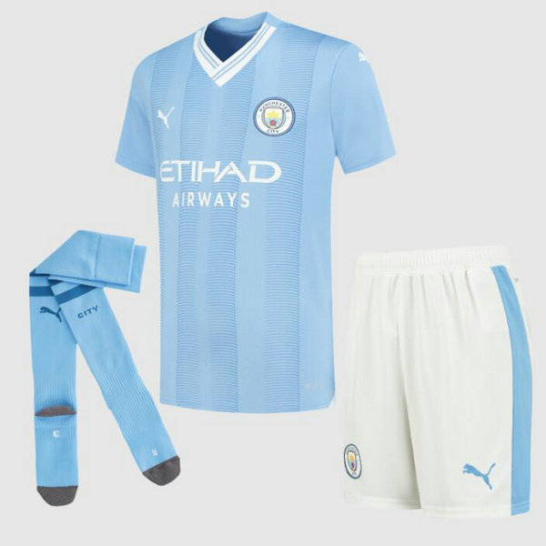 Camiseta Manchester City Ninos Primera Equipacion 2024 con calcetines